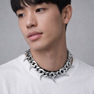 VITALY Ransom Stainless Steel Chunky Spike Chain Necklace 45 cm 17.7 inches